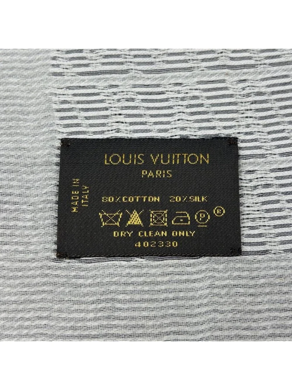 Louis Vuitton Shawl Fringe Cotton Silk Gray Scarf